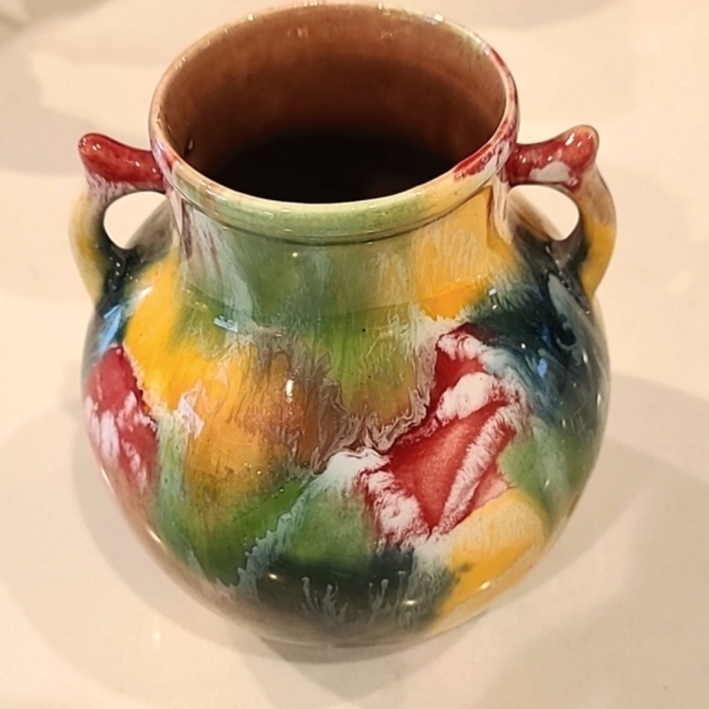 VINTAGE Cechoslovakia drip glazed vase pottery